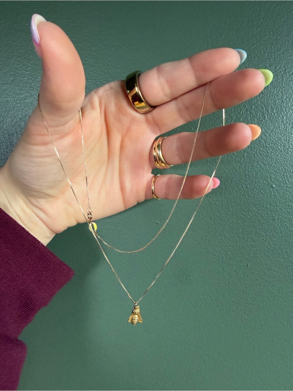 Ancient 18k Gold Graeco-Roman Bee Charm Pendant on 10k Gold Box Chain